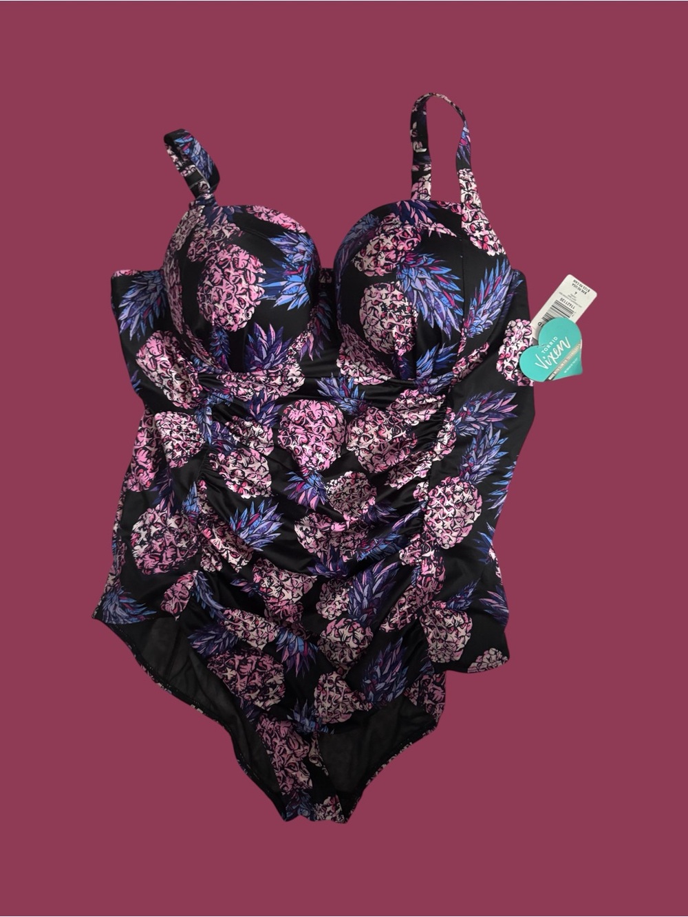 torrid Black One-Piece Swimsuit with Pink & Purple & Blue Pineapple Print